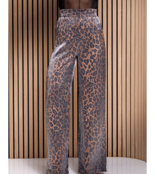 Леопардові штани з полірованої бавовни