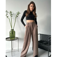 Коричневые свободные брюки палаццо из эко-замши