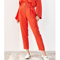 Терракотовые креповые брюки высокой посадки