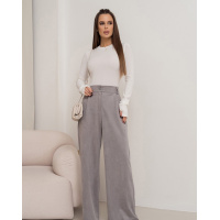 Серые широкие брюки палаццо из эко-замши