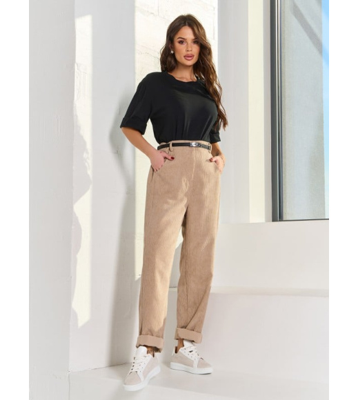 Бежевые вельветовые брюки бананы