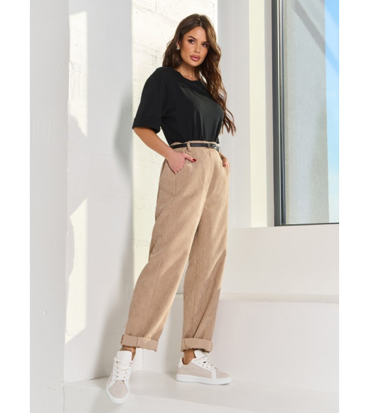 Бежевые вельветовые брюки бананы