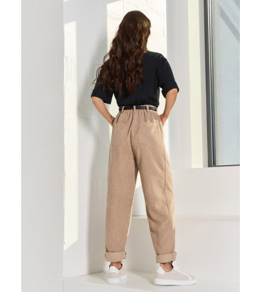 Бежевые вельветовые брюки бананы