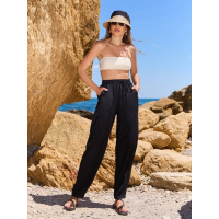 Брюки бананы из черного текстурированного льна