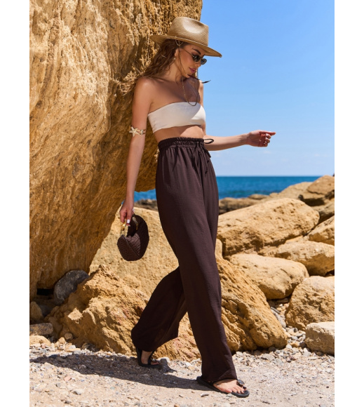 Темно-коричневые текстурированные брюки на резинке