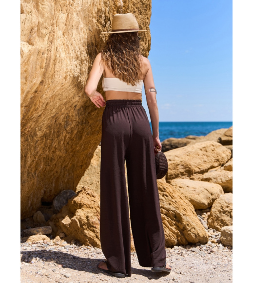 Темно-коричневые текстурированные брюки на резинке