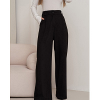 Черные широкие брюки палаццо из эко-замши