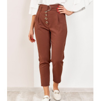 Коричневые креповые брюки высокой посадки