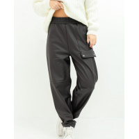 Черные теплые кожаные штаны с клапаном