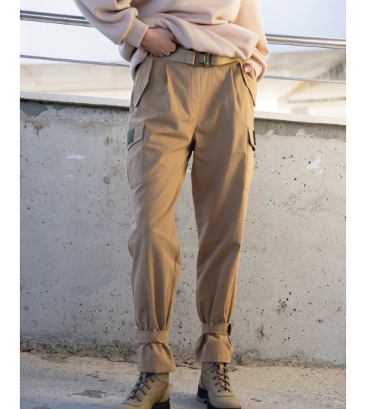 Бежевые брюки карго из фактурного коттона
