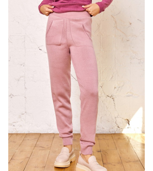 Розовые шерстяные вязаные брюки с манжетами