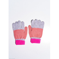 Серо-малиновые шерстяные однослойные перчатки с объемной аппликацией
