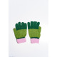 Зелено-розовые шерстяные однослойные перчатки с объемной аппликацией