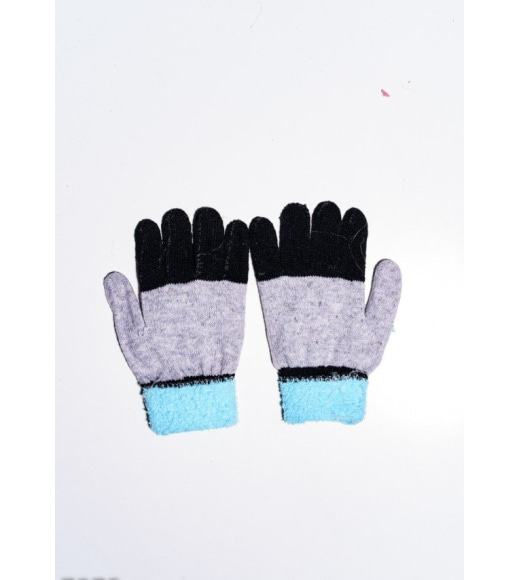 Сіро-чорні вовняні одношарові рукавички з об`ємною аплікацією