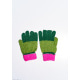 Малиново-зеленые шерстяные однослойные перчатки с объемной аппликацией