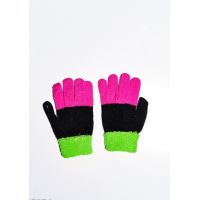 Черно-зеленые шерстяные однослойные перчатки с объемной аппликацией