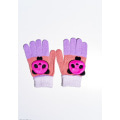 Персиково-бузкові вовняні одношарові рукавички з об`ємною аплікацією