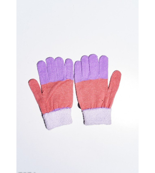 Персиково-сиреневые шерстяные однослойные перчатки с объемной аппликацией