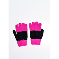 Чорно-малинові вовняні одношарові рукавички з об`ємною аплікацією
