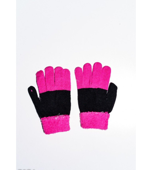Чорно-малинові вовняні одношарові рукавички з об`ємною аплікацією