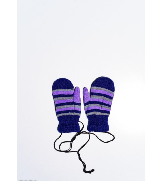 Темно-сині яскраві смугасті вовняні рукавиці на мотузці