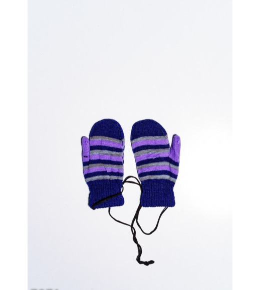 Темно-сині яскраві смугасті вовняні рукавиці на мотузці