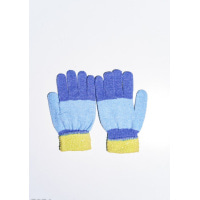 Сине-желтые шерстяные однослойные перчатки с объемной аппликацией