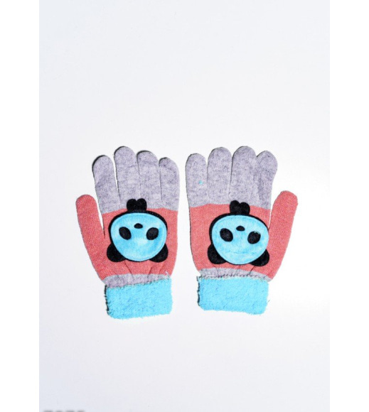 Серо-голубые шерстяные однослойные перчатки с объемной аппликацией