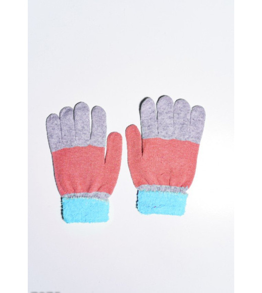 Серо-голубые шерстяные однослойные перчатки с объемной аппликацией
