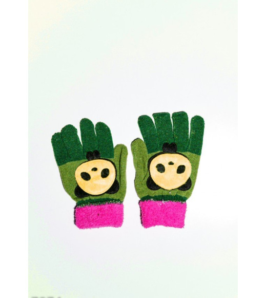 Салатово-зеленые шерстяные однослойные перчатки с объемной аппликацией