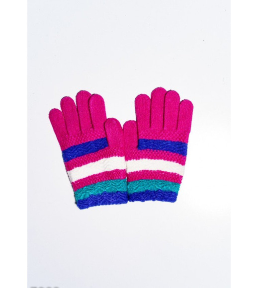 Рожеві в`язані шерстяні смугасті рукавички