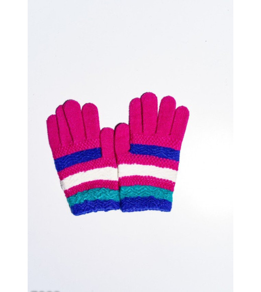 Рожеві в`язані шерстяні смугасті рукавички