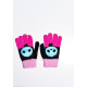 Черно-розовые шерстяные однослойные перчатки с объемной аппликацией