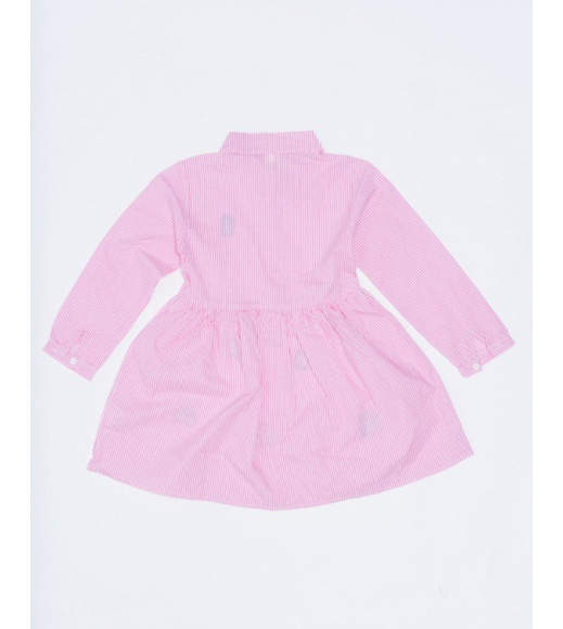 Розовое полосатое коттоновое платье с нашивками