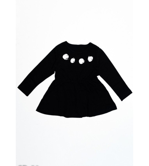 Черное приталенное трикотажное платье с принтом