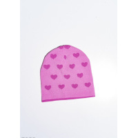Розовая демисезонная шапка с сердечками