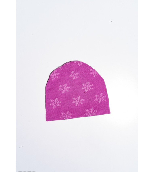 Рожева демісезонна шапка з нашивкою і сніжинками