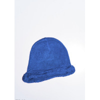Голубая шерстяная тонкая шапка с объемной манжетой