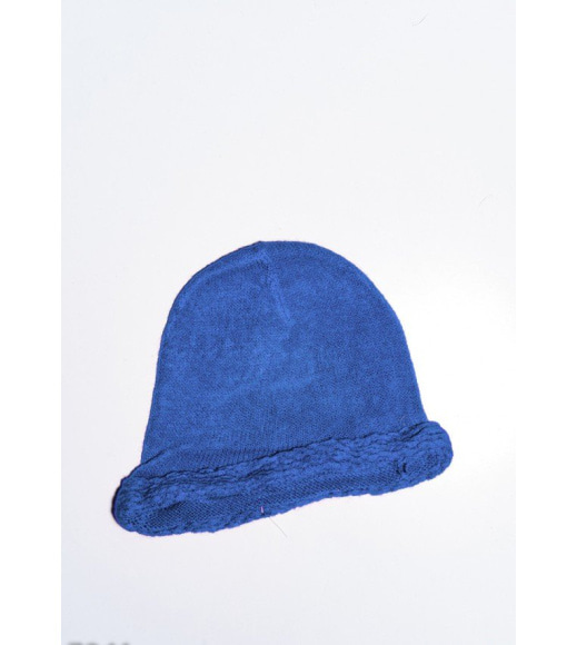 Голубая шерстяная тонкая шапка с объемной манжетой