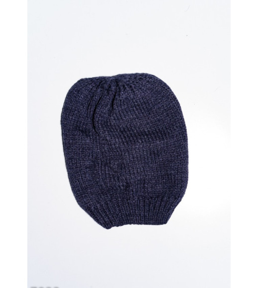 Темно-синяя шерстяная вязаная демисезонная шапка с эластичной манжетой