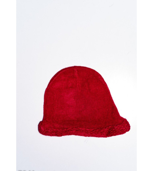 Красная шерстяная тонкая шапка с объемной манжетой