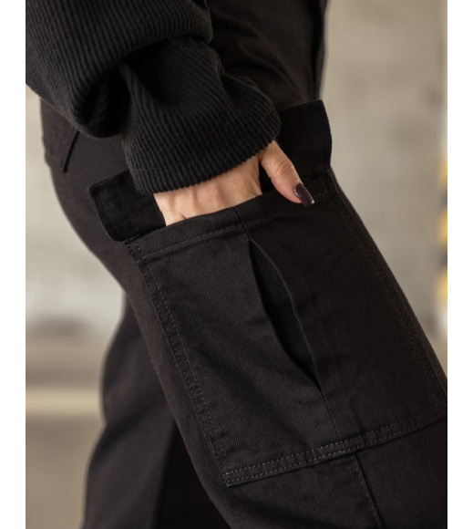 Черные широкие джинсы карго с карманами