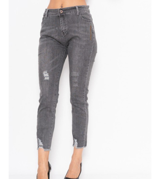 Сірі еластичні джинси з перфорацією