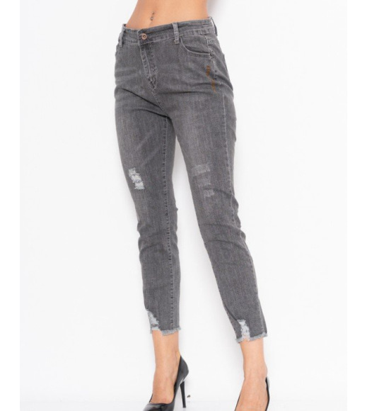 Серые эластичные джинсы с перфорацией