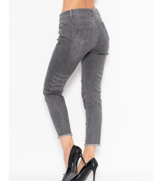 Серые эластичные джинсы с перфорацией