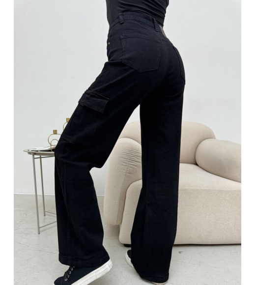 Черные свободные джинсы карго с карманами