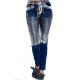 Синие классические джинсы покрытые до колен серебристой краской