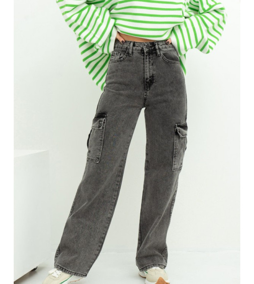 Сірі широкі джинси карго з кишенями