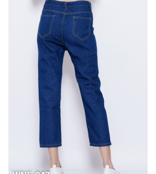 Синие прямые укороченные джинсы