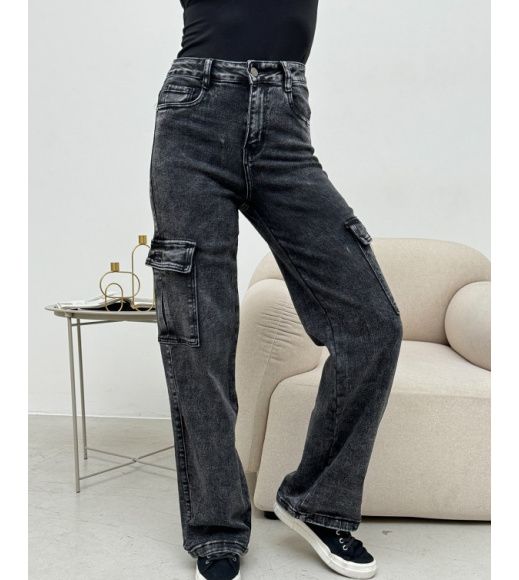 Серые свободные джинсы карго с карманами